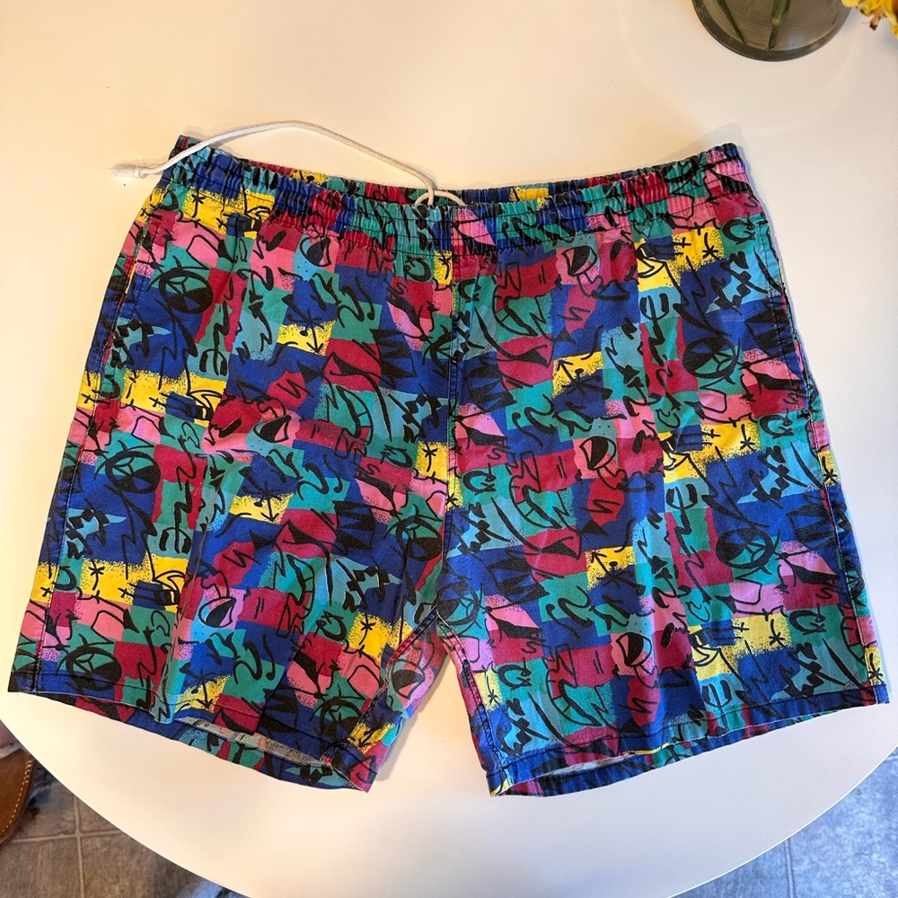 Vintage 90s Shorts/Swimtrunks, 5.5” inseam, Wild patterns